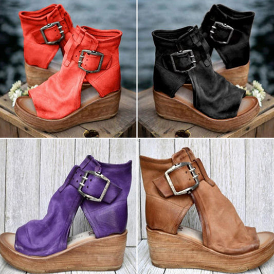 Peep-toe sleehak enkellaarsjes met gesp