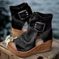 Peep-toe sleehak enkellaarsjes met gesp