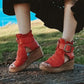 Peep-toe sleehak enkellaarsjes met gesp