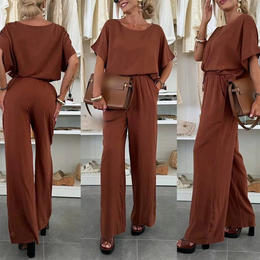 🌸2025 Nieuwe Producten 50% KORTING💖Vaste kleur korte mouw top & drawstring broek 2-delige set