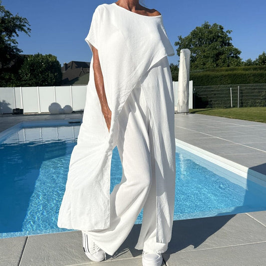 Set van een effen off-shoulder top en broek