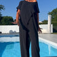 Set van een effen off-shoulder top en broek