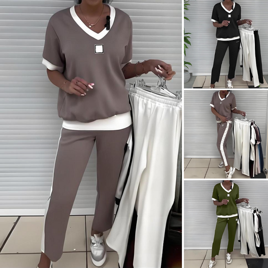 ⏳Beperkte tijd 50% korting!💥 Casual dames tweedelige: top met V-hals en broek