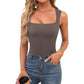🎀Dames tanktop met vierkante hals, mouwloos en dubbellaags