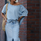 ⏰Tijdelijke korting - 50% Korting🔥Dames diagonale schoudertop met gesplitste denim lange rok