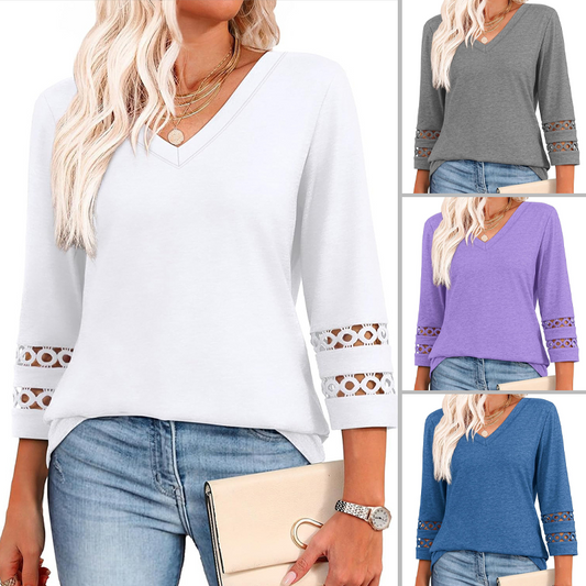 Dames Casual Top met V-hals en Effen Kleur