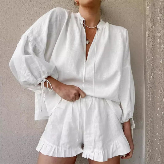 Elegante Loose-Fit Pofmouw 2-delige damesset met ademend vermogen