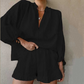 Elegante Loose-Fit Pofmouw 2-delige damesset met ademend vermogen