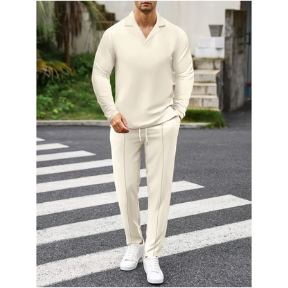 🔥Uitverkoop 50% korting🔥Elegant Men's Two-Piece Set with Collared Top & Drawstring Pants