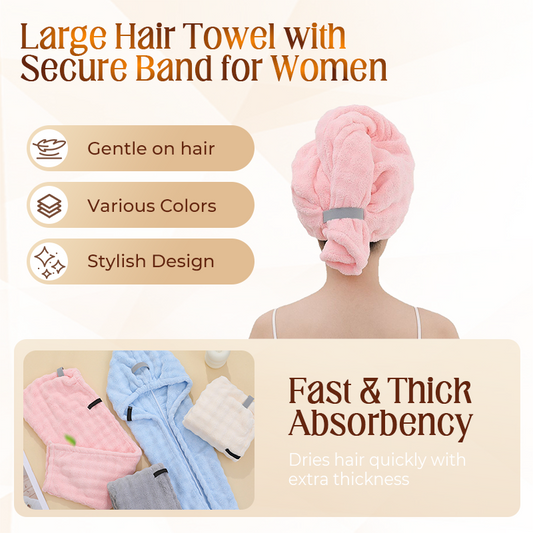 💖Uitverkoop 50% Korting💖Grote haarhanddoek met veilige band voor vrouwen💆‍♀️🛁
