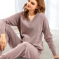 Dames V-Hals Trui en Hoge Taille Broek 2-Delige Set