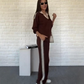 Tijdelijk 49% korting✨ Dames 2-Delige Set – Lange Mouw Revers Top & Broek | 🎁