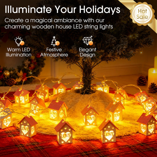 LED Christmas Wooden House String Lights