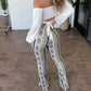 Dames flared broek met hoge taille en print