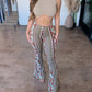 Dames flared broek met hoge taille en print