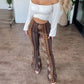 Dames flared broek met hoge taille en print