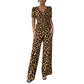 Jumpsuit met luipaardprint, V-hals en wijde pijpen