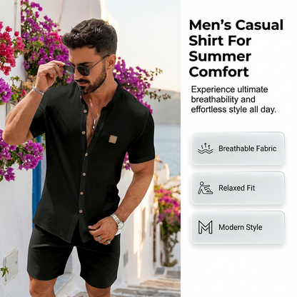 Zomers casual overhemd voor heren – opstaande kraag, ademend en relaxte pasvorm ✨