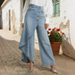 👖Asymmetrische wrap jeans 👖Een combinatie van een culotte en een broek. Hoge taille voor optisch langere benen, wijd en soepel vallend, met diagonale knopen. In een handomdraai ben je een fashionista! ✨