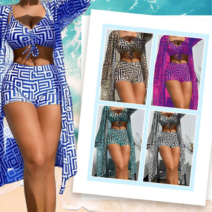 3-delige zwemkleding voor dames met geometrische print