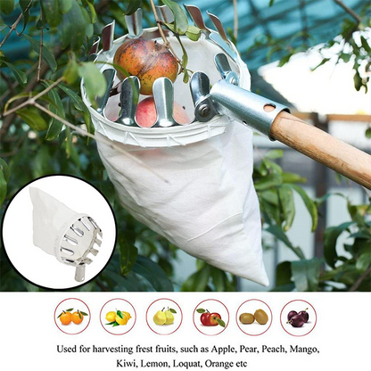 🍎FLASH SALE! Fruitplukker met Opvangmand – Verzinkt IJzeren Plukkop, Stoffen Zak – Met of Zonder Telescopische Steel (1,6–4,0m) – Pluk vanaf de Grond! ✨
