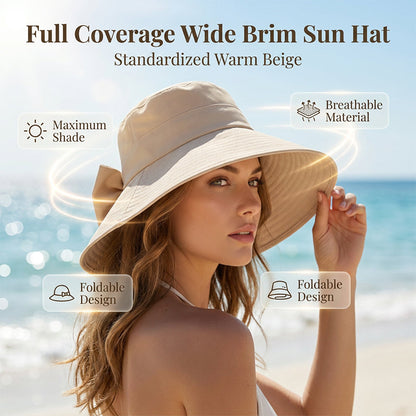 👒 TIJDELIJKE AANBIEDING: 50% KORTING! ✨ Dames zonnehoed met strik en brede rand – opvouwbaar, 360° zonbescherming 🎀