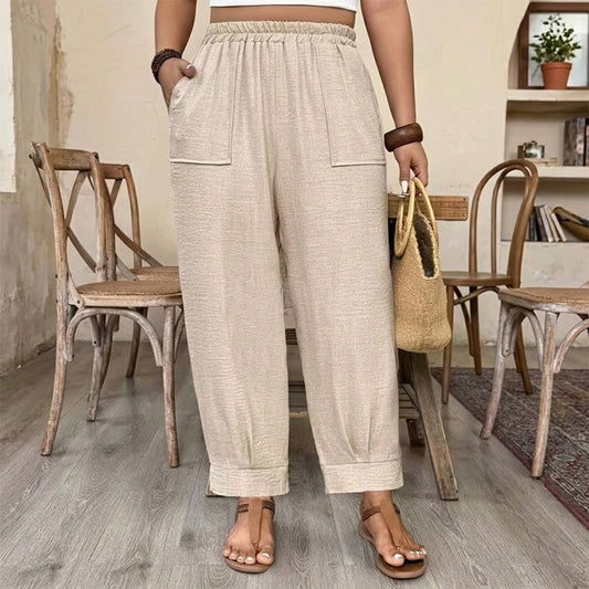 🎉【Aanbieding】👖✨Dames Losse Casual Broek | Elastische Taille | Relaxed Fit | Effen Kleuren | Polyester Mix | 1XL-5XL🧵