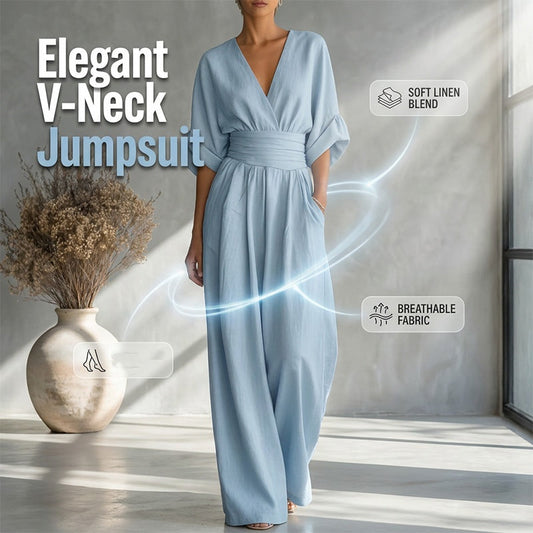 🔥50% KORTING✨Dames V-hals jumpsuit Kwalitatieve mengstof slank passend voor alle momenten