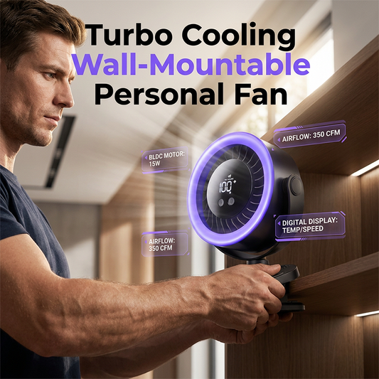🌬️ USB-turboventilator voor wandmontage met digitaal display en stevige klem 💤 Ultrastille koeling ’s nachts, in alle richtingen draaibaar – vandaag 50% korting