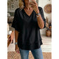 👚✨ Stijlvolle top met V-hals – ademend, losse pasvorm, perfect voor ontspannen zomerdagen!