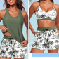 👙✨ 50% KORTING! Tanktop, bikinitop én shorts in 1 set. Criss-cross rug, tummy control, en sneldrogende stof – jij bepaalt hoe je straalt op het strand!