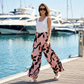 Damesbroek met print, hoge taille en wijde pijpen
