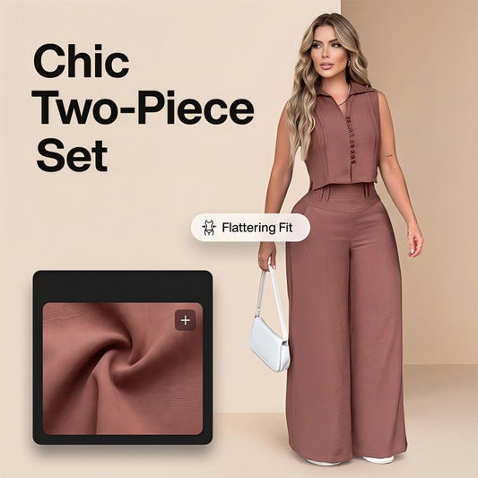 ✨ Dames 2-Delige Set | Mouwloze Top & Wijde Broek | Zomerse Stijl 🌿