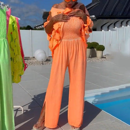 Set met top met uitsnijdingen en bandeau-jumpsuit