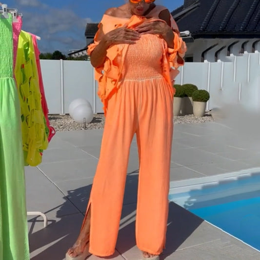 Set met top met uitsnijdingen en bandeau-jumpsuit