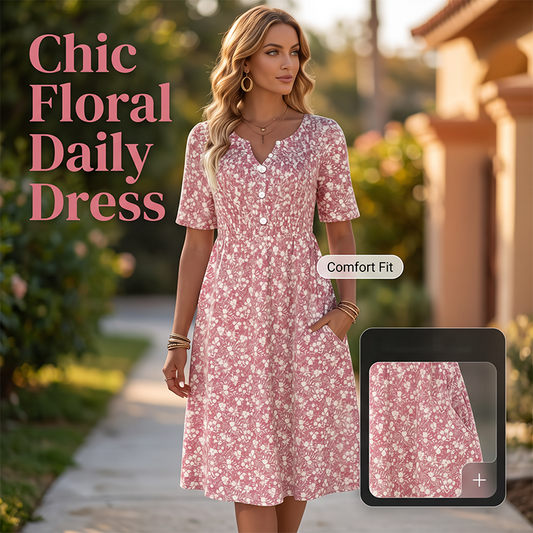 🎉 LIMITED TIME 50% OFF! 👗 Floral V-Neck Pocket Dress – Effortless Garden Grace 🌸