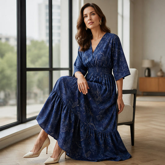 Elegante jurk met V-hals en print voor dames