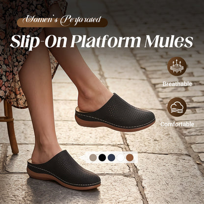 Geperforeerde slip-on platform muiltjes voor dames