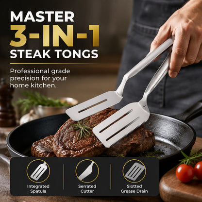 Roestvrijstalen steak tang met gekartelde rand