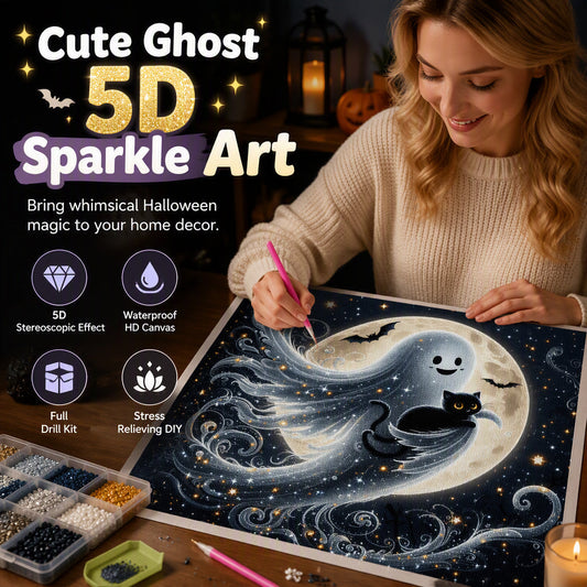 🥳HOT SALE 2026🥳💞Meer dan 8.000 stuks verkocht! 🎃🎁 50% KORTING! Halloween Ghost Diamond Art-set! 5D full drill, HD-canvas en gotisch kantontwerp. Griezelig leuk knutselproject – sla je slag en bespaar! 👻✅