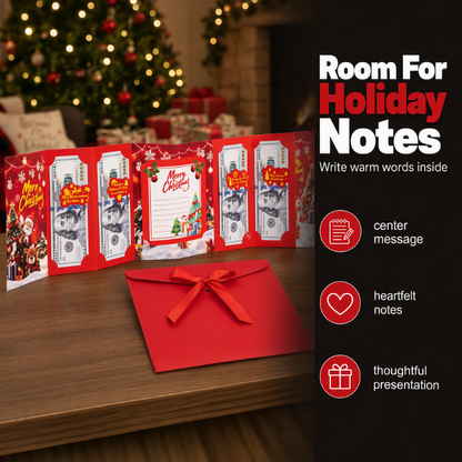 🎄 50% KORTING! ✨ Feestelijke cadeaubonhouder – met meerdere vakjes, ruimte voor kerstkaartjes en een envelop met lint – maak van contant geld een attent kerstcadeau 💌