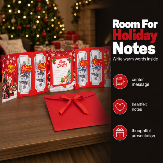 🎄 50% KORTING! ✨ Feestelijke cadeaubonhouder – met meerdere vakjes, ruimte voor kerstkaartjes en een envelop met lint – maak van contant geld een attent kerstcadeau 💌