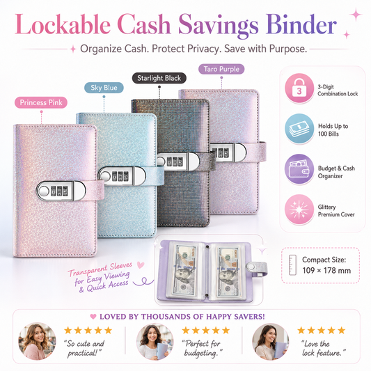 ✨💰 Afsluitbare glitter-budgetmap – 50 enveloppen voor contant geld met cijferslot