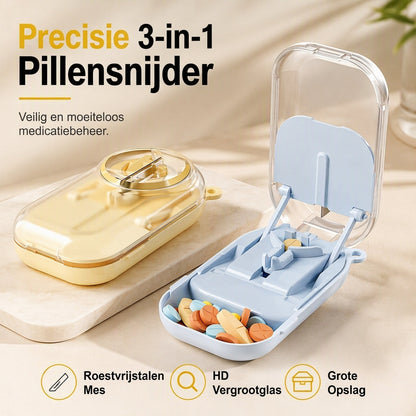 Draagbare magnetische pillensnijder en -verdeler