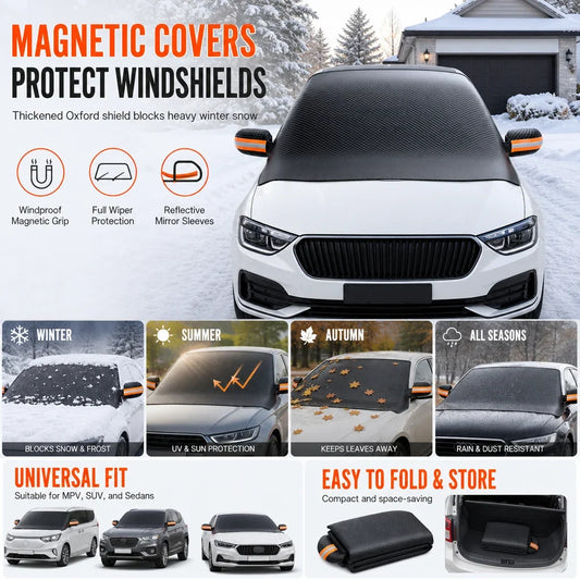 🛡️Sneeuw- en vorstbeschermhoes voor de voorruit met spiegelbescherming – veelzijdig, magnetisch, universeel 🚗