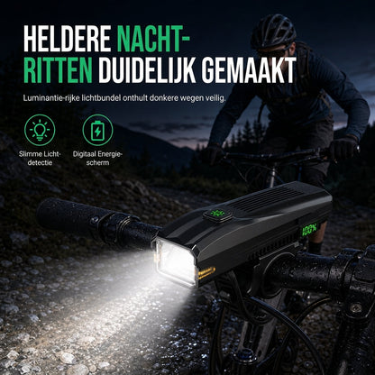 🚴 Slimme LED Fietslamp met Automatische Lichtsensor en Digitale Batterijdisplay