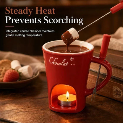 🎄 Kerstspecial – 50% KORTING! Keramische Fondue Mok voor Chocolade en Kaas | Inclusief Vork