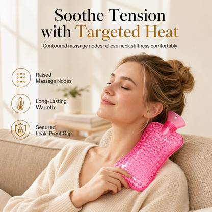 Warmwaterkruik die met water kan worden gevuld, met massage-nopjes voor warmtetherapie van nek, schouders, taille en buik